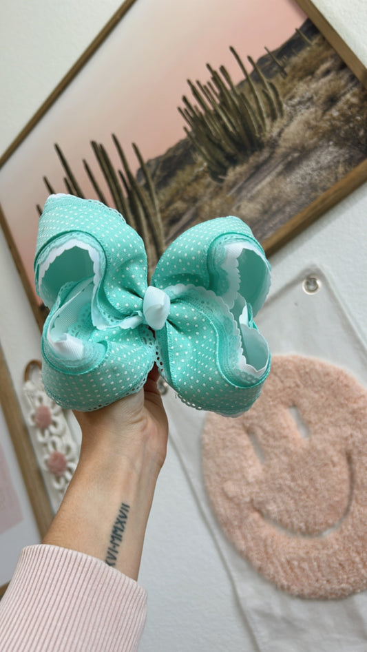 Blue/green Polka Dot Bow